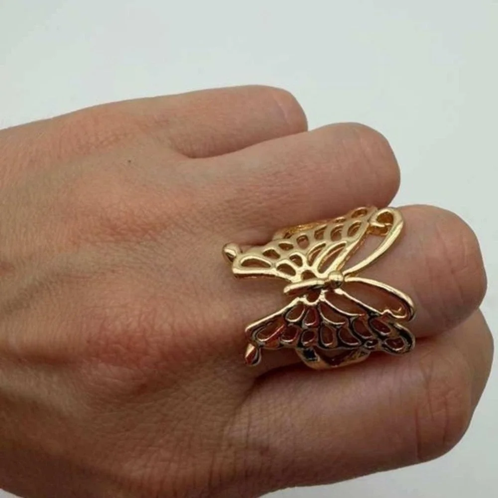 Gold Tone‎ Butterfly Statement Ring – Adjustable Size 7